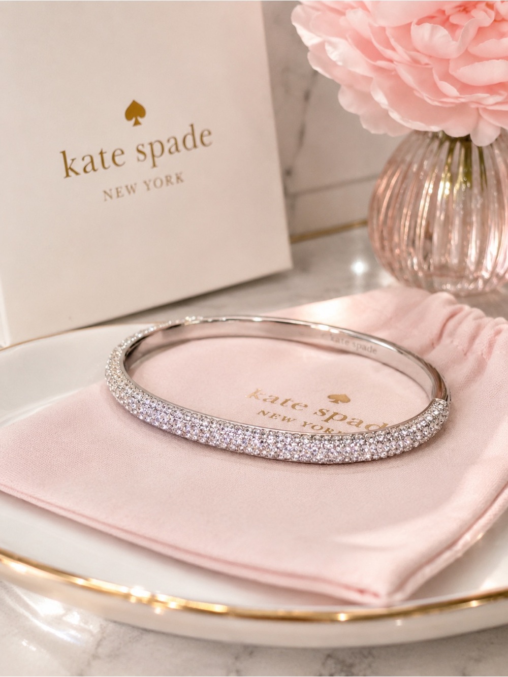 Kate Spade New York Razzle Dazzle Crystal Pavé Hinged Bangle Bracelet NWT